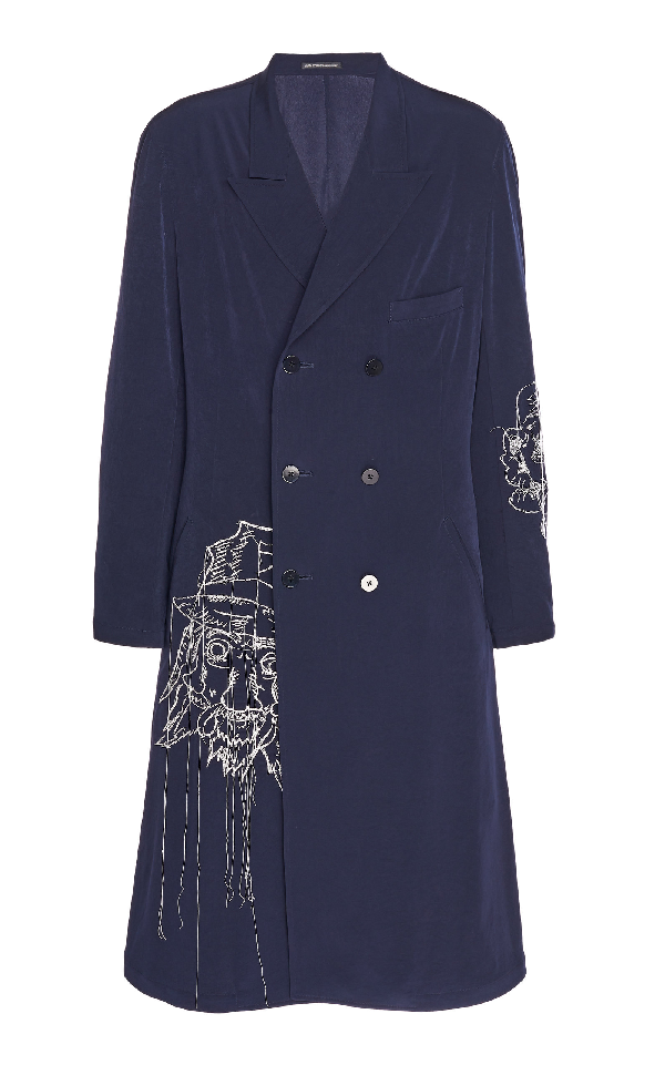 Yohji Yamamoto Peaked Long Embroidery Coat In Black | ModeSens