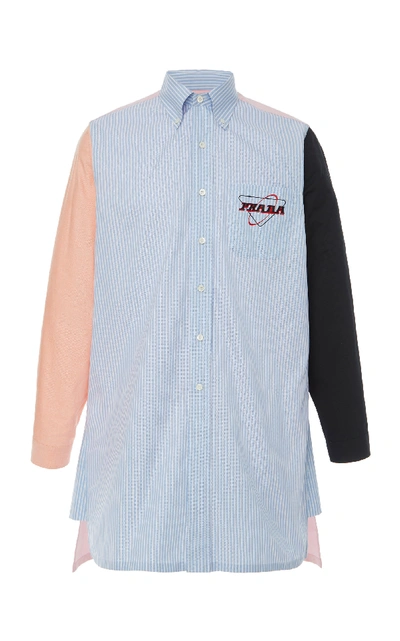 Shop Prada Colorblock Logo Shirt In Blue