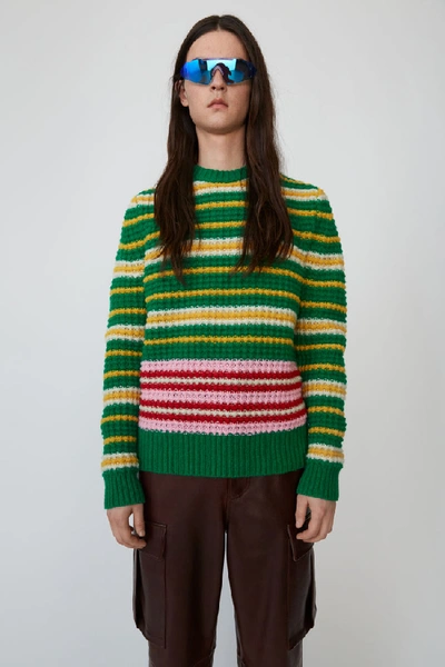 Shop Acne Studios Striped Waffle-stitch Sweater Green/pink Multi