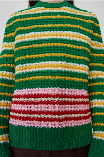Shop Acne Studios Striped Waffle-stitch Sweater Green/pink Multi