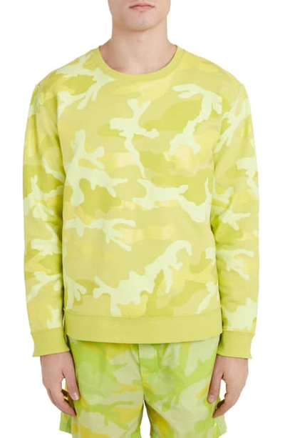 Shop Valentino Camo Crewneck Sweatshirt In Yellow Multi