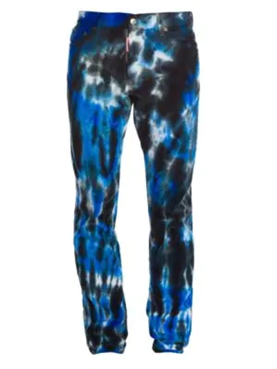 Shop Dsquared2 Cool Guy Stretch Tie Dye Corduroy Trousers In Blue Black White