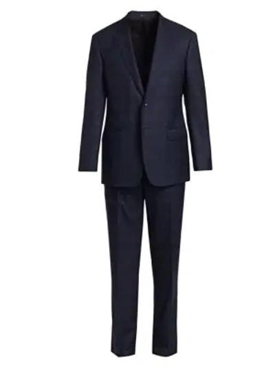 Shop Giorgio Armani Men's Gingham Sihgle-breasted Wool Suit In Solid Dark