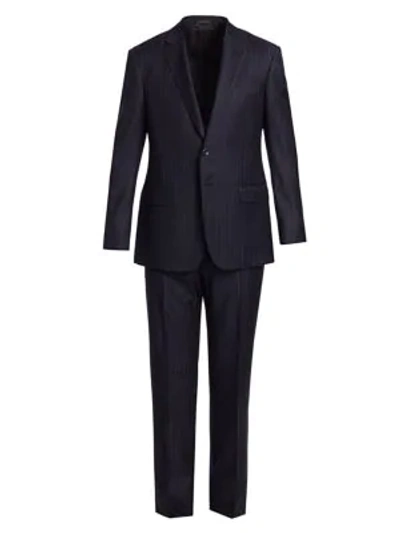 Shop Giorgio Armani Men's Pinstripe Single-breasted Wool Suit In Solid Blue