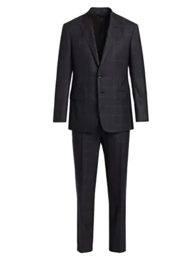 Shop Giorgio Armani Men's Wool Windowpane Single-breasted Suit In Neutral