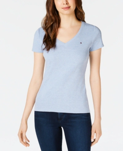 Shop Tommy Hilfiger V-neck T-shirt, Created For Macy's In Chambray Heather