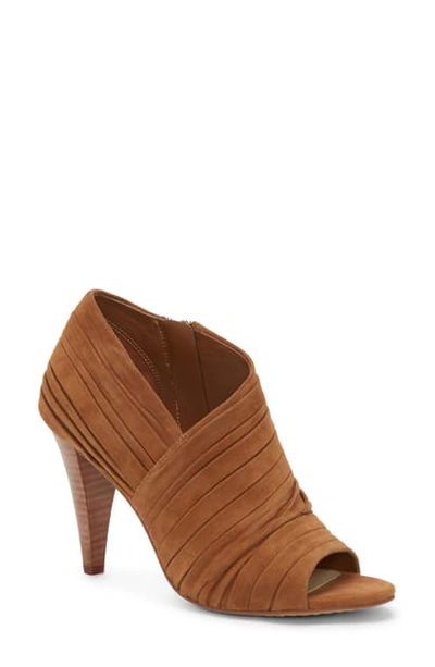 Shop Vince Camuto Anara Ruched Peep Toe Bootie In Seed Brown Suede