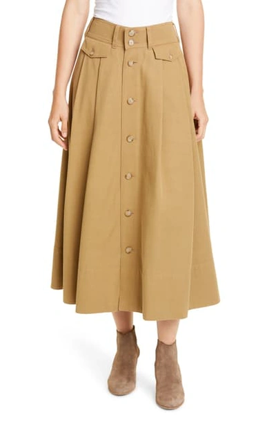 Shop Polo Ralph Lauren Twill Midi Skirt In Khaki