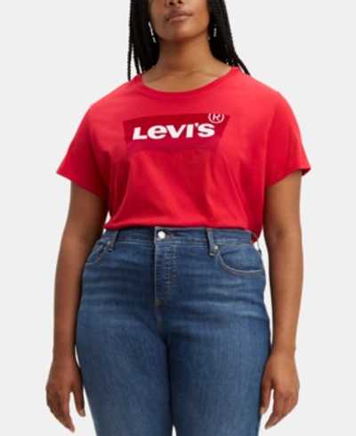 Shop Levi's Batwing Trendy Plus Size Cotton Logo Graphic T-shirt In Brilliant Red