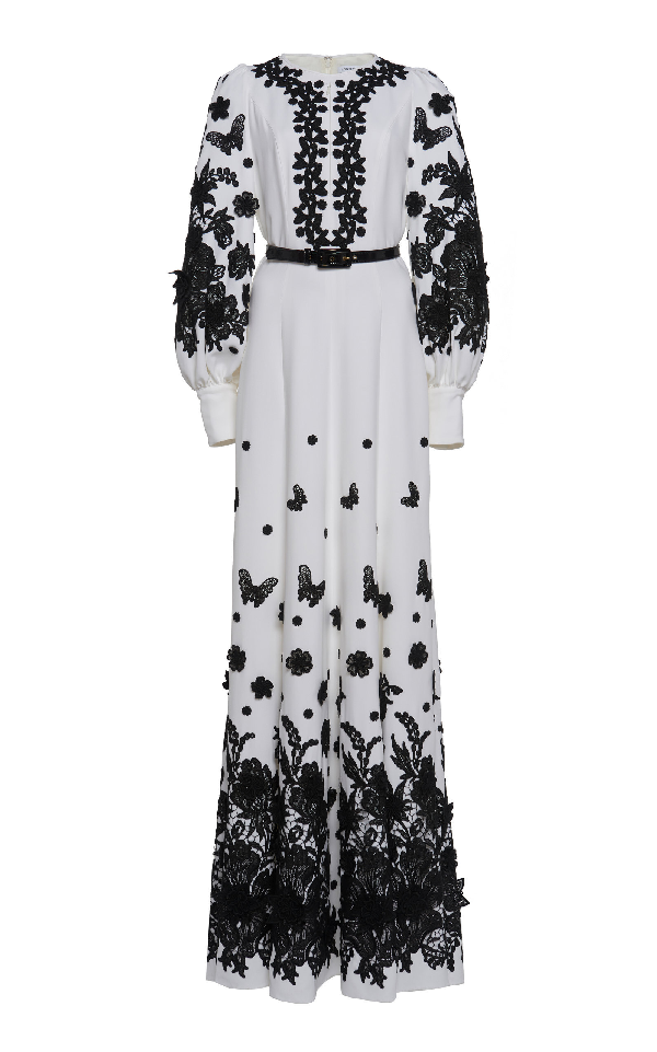 Andrew Gn Lace Embroidered Maxi Dress In Black/white | ModeSens