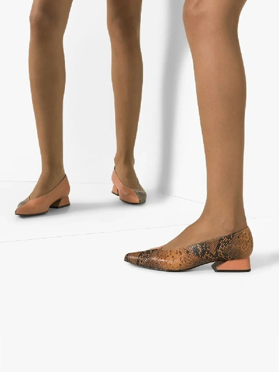 Shop Yuul Yie Brown And Black Selma 30 Snake-effect Leather Pumps In Aptricot Camel Python