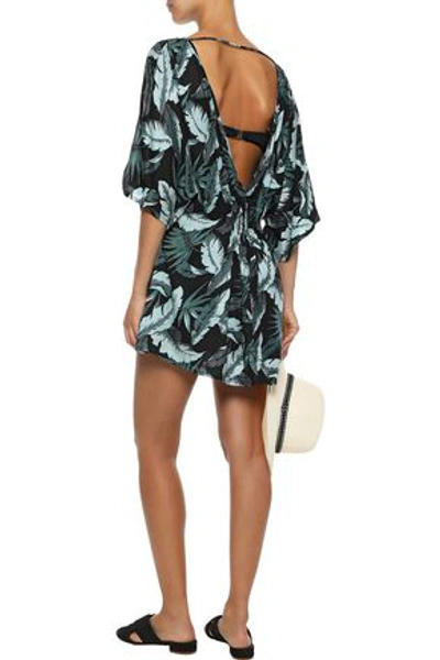 Shop Onia Alessandra Shirred Printed Twill Playsuit In Grey Green