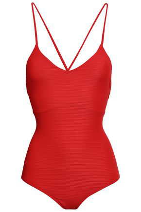 red ribbed swimsuit