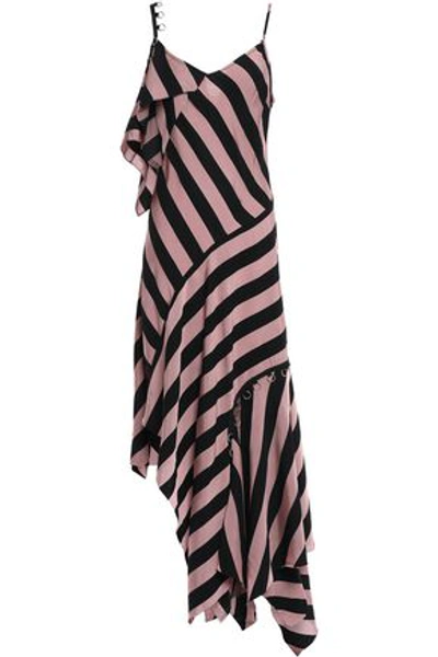 Shop Marques' Almeida Asymmetric Embellished Striped Twill Dress In Antique Rose