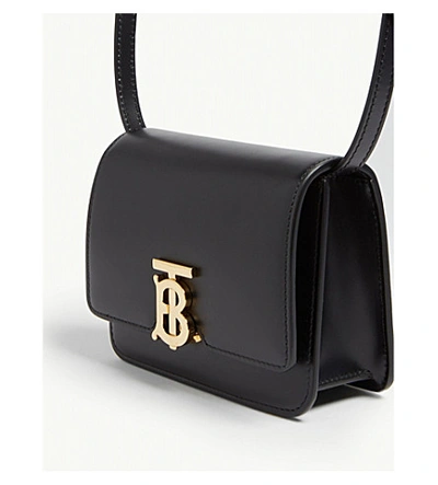 Shop Burberry Logo Leather Mini Shoulder Bag In Black / Silver