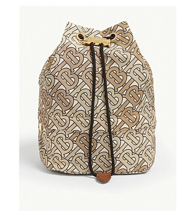 Shop Burberry Phoebe Nylon Bucket Bag In Beige Multi