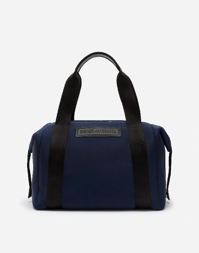 Shop Dolce & Gabbana Monreale Tecnico Travel Bag In Neoprene With Heat-stamped Logo In Blue