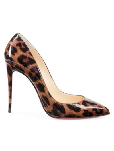 Shop Christian Louboutin Pigalle Follies 100 Leopard-print Patent Leather Pumps In Gold