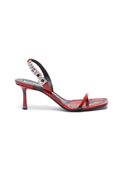Shop Alexander Wang 'ivy' Snake Embossed Leather Logo Slingback Sandals