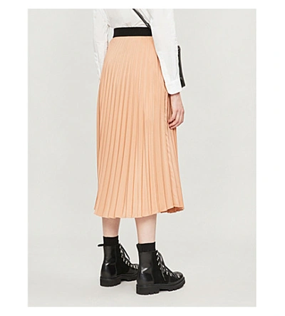 Shop Moncler High-rise Pleated Woven Midi Skirt In Beige