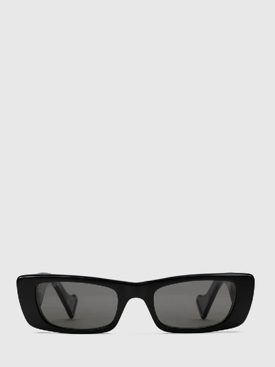 Gucci Black Rectangular Sunglasses In Black