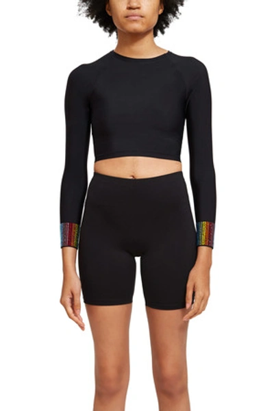 Shop Adam Selman Sport Opening Ceremony Raglan Crop Top In Rainbow/black