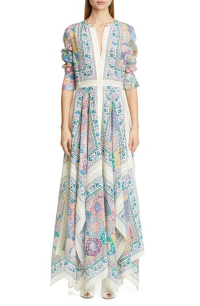 Shop Altuzarra Scarf Print Long Sleeve Silk Maxi Dress In Ivory Multi