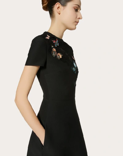 Shop Valentino Crepe Couture Dress With Butterfly Embroidery And Lace Detail In Black