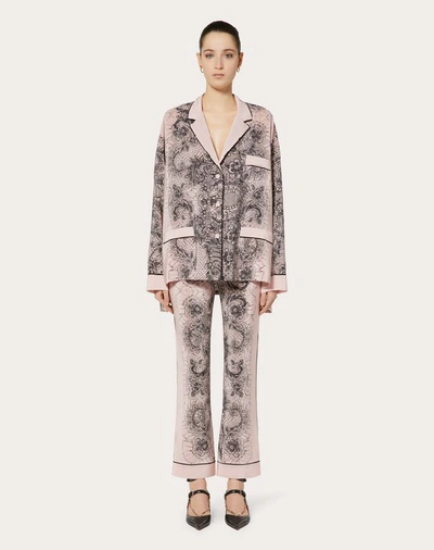 Shop Valentino Lace Print Crepe De Chine Pyjama Shirt In Multicolored