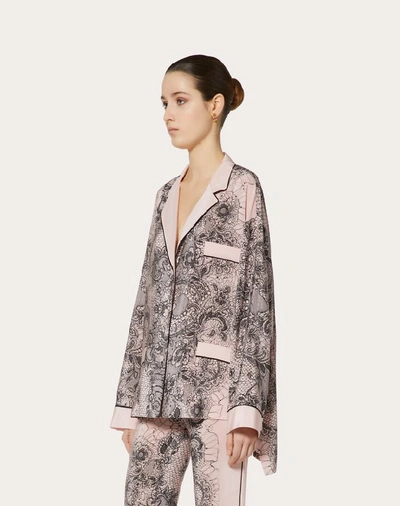 Shop Valentino Lace Print Crepe De Chine Pyjama Shirt In Multicolored