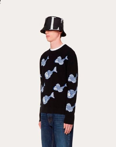 Shop Valentino Uomo Fishrain Crew-neck Sweater In Multicolored