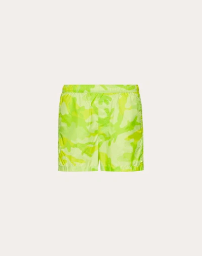 Shop Valentino Uomo Camouflage Bathing Suit In Florescent Yellow