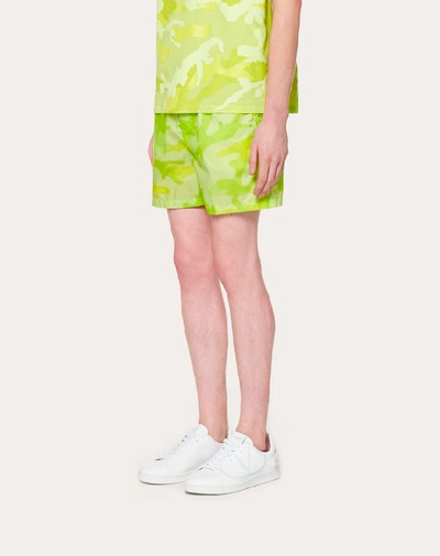 Shop Valentino Uomo Camouflage Bathing Suit In Florescent Yellow