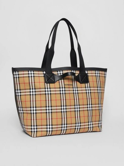 Shop Burberry Large Vintage Check Austen Tote In Archive Beige