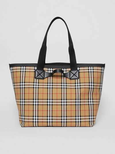 Shop Burberry Large Vintage Check Austen Tote In Archive Beige