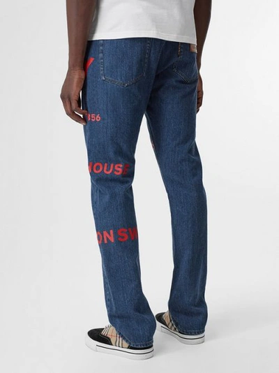 Shop Burberry Straight Fit Horseferry Print Japanese Denim Jeans In Mid Indigo Blue