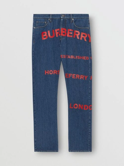 Shop Burberry Straight Fit Horseferry Print Japanese Denim Jeans In Mid Indigo Blue