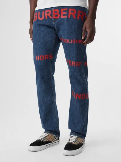 Shop Burberry Straight Fit Horseferry Print Japanese Denim Jeans In Mid Indigo Blue