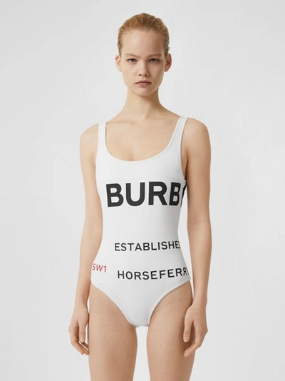 Shop Burberry Horseferry Print Swimsuit In White