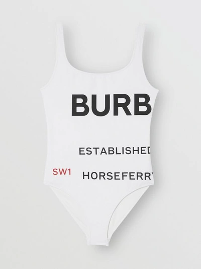 Shop Burberry Horseferry Print Swimsuit In White