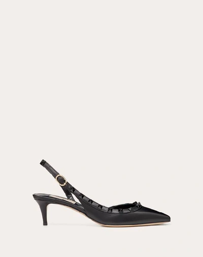 Shop Valentino Garavani Rockstud Calfskin Leather Slingback Pump 50 Mm In Black