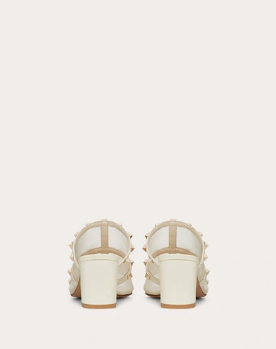Shop Valentino Garavani Rockstud Mesh Slide Sandal 60 Mm In Light Ivory
