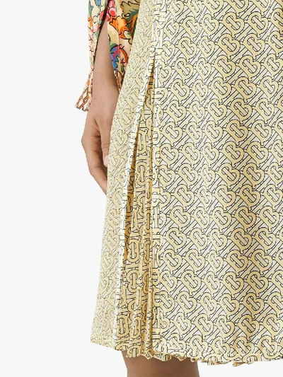 Shop Burberry Monogram Print Silk Pleated Skirt