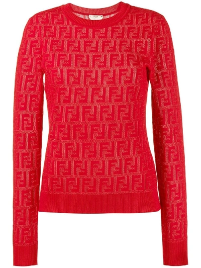 Shop Fendi Jacquard Knit Ff Logo Sweater Red