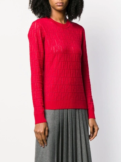 Shop Fendi Jacquard Knit Ff Logo Sweater Red