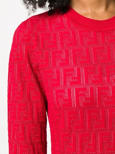 Shop Fendi Jacquard Knit Ff Logo Sweater Red