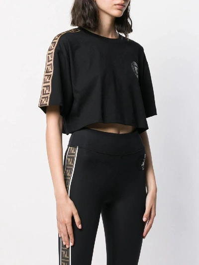 Shop Fendi Logo Embossed Cropped T-shirt Black