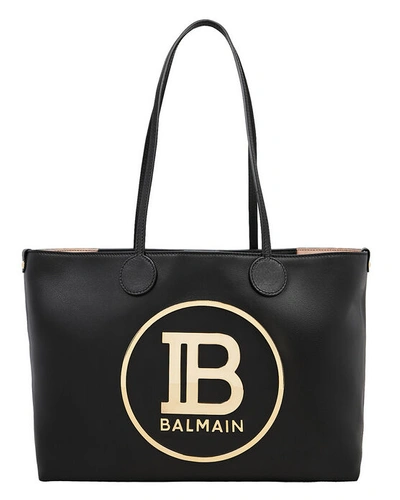 Shop Balmain Logo Leather Shopping Tote