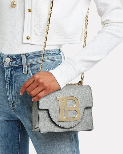 Shop Balmain Glitter Leather 18 Bbag In Silver
