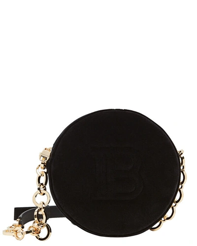 Shop Balmain Disco Mini Circle Velvet Bag In Black
